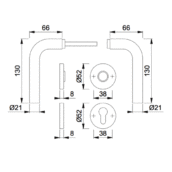 HOPPE Bonn Binnendeurbeslag Rozettengarnituur E150Z/42KV/42KVS PC RVS DD37-42mm-2144