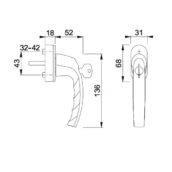 HOPPE Atlanta Draaikiepkruk Afsluitbaar Maattekening
