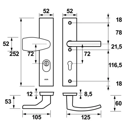 AXA Edge Pro kn-kr PC72 Maattekening